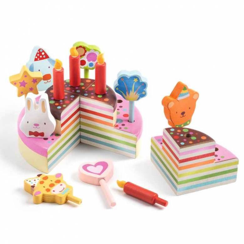 Happy Birthday Cake - Wooden Play Food Set By Djeco 3+