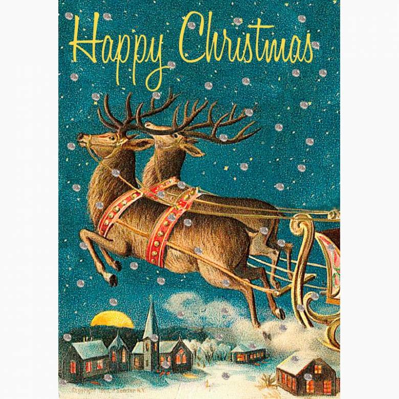 Happy Christmas Glitter Reindeer - Single Christmas Card