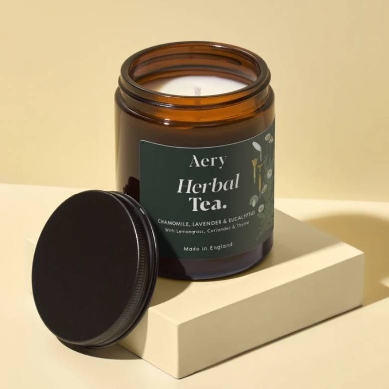 Herbal Tea - Scented Candle In Brown Glass Jar By Aery