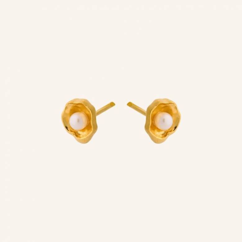 Hidden Pearl Stud Earrings In Gold By Pernille Corydon