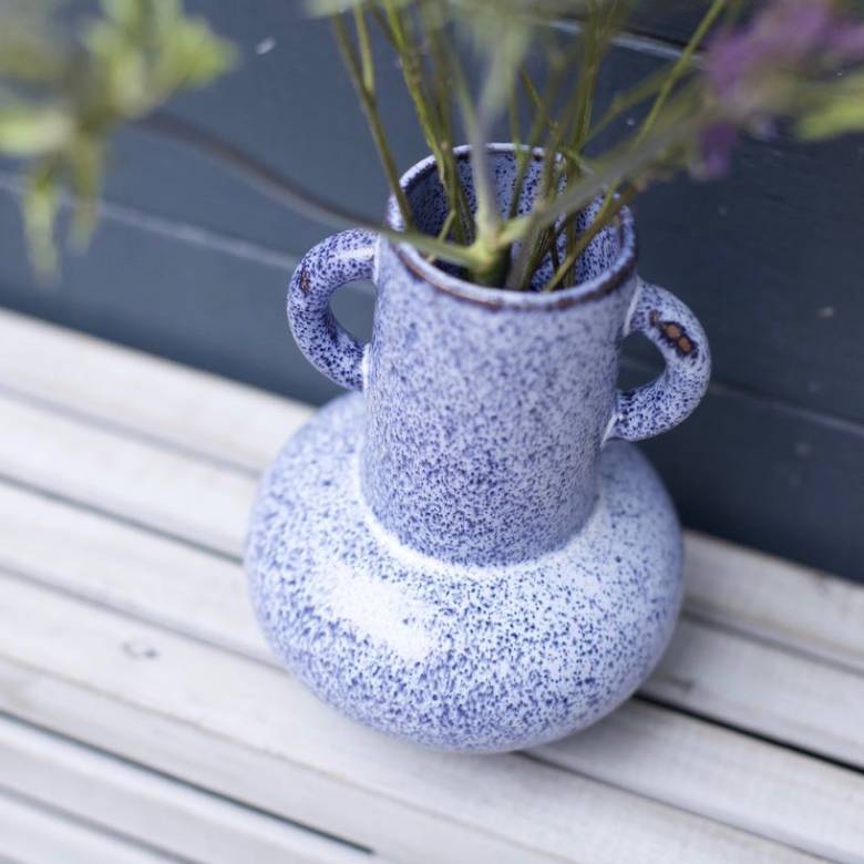 Blue Speckled Vase With Small Handles  H:18cm