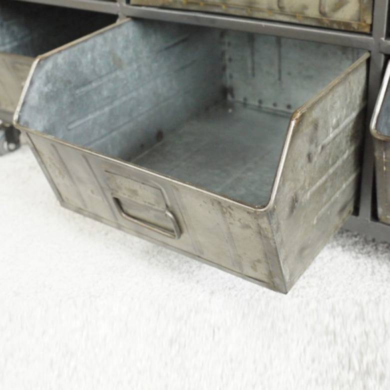 Industrial Metal & Wood Cabinet On Wheels With 6 Drawers