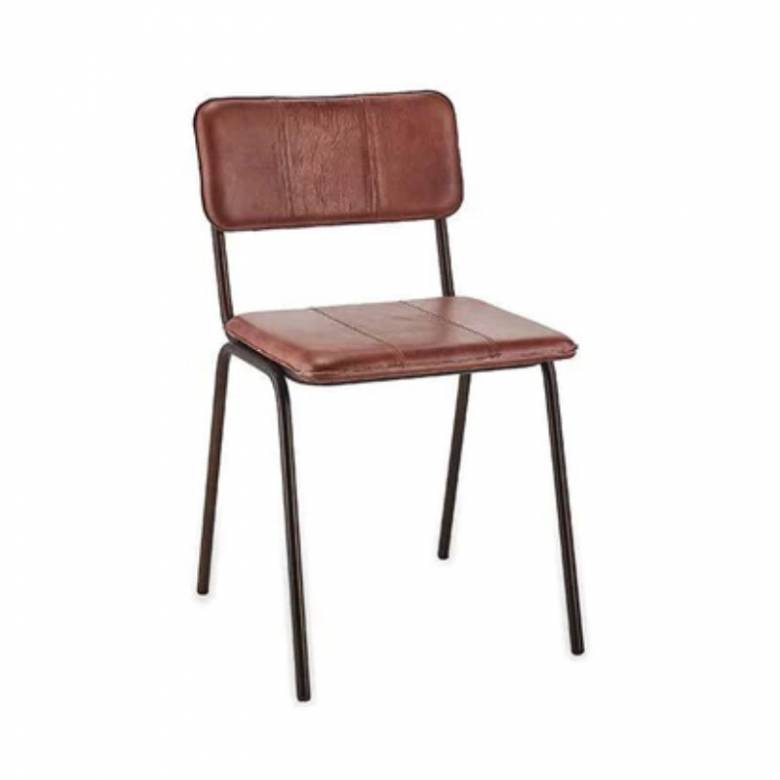 Industrial Style Metal Dining Chair In Chocolate Leather
