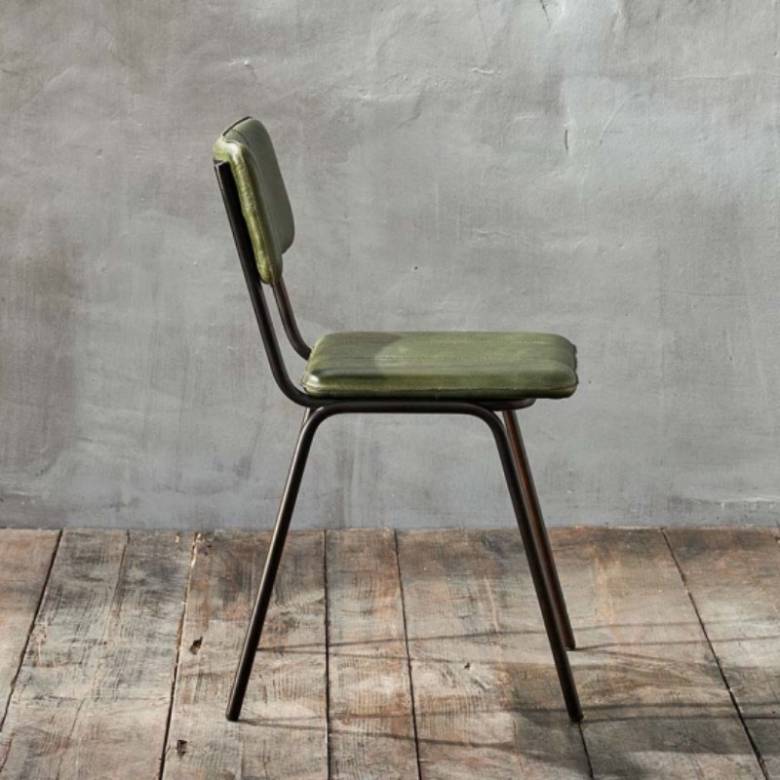 Industrial Style Metal Dining Chair In Green Leather