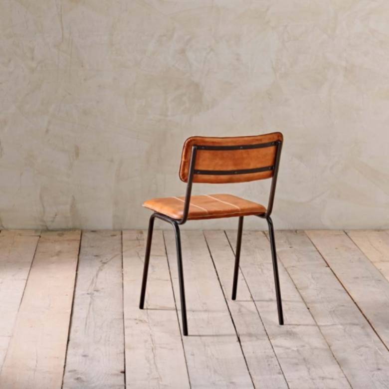 Industrial Style Metal Dining Chair In Tan Leather