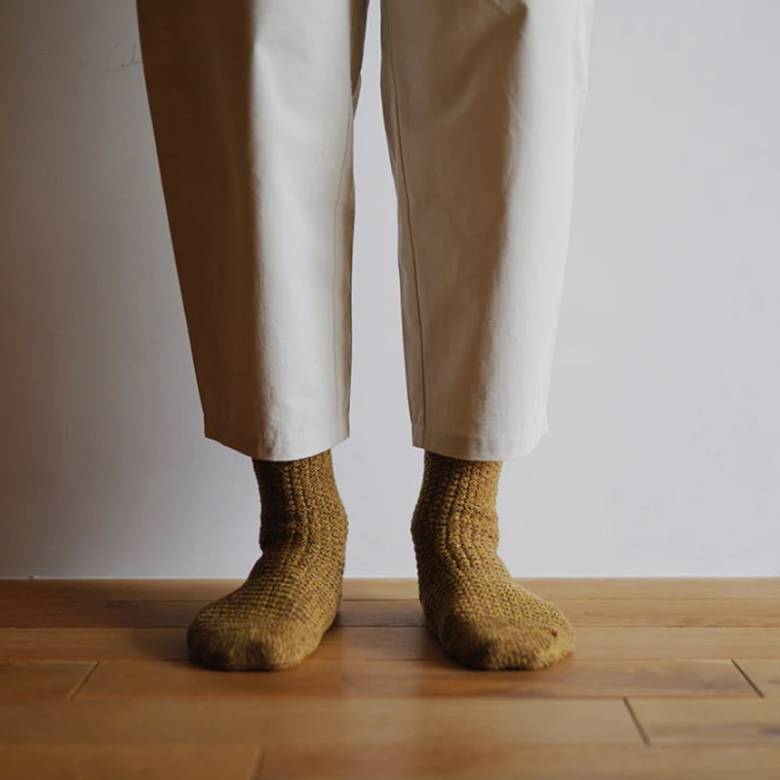 Japanese Wool & Cotton Boot Socks In Mustard