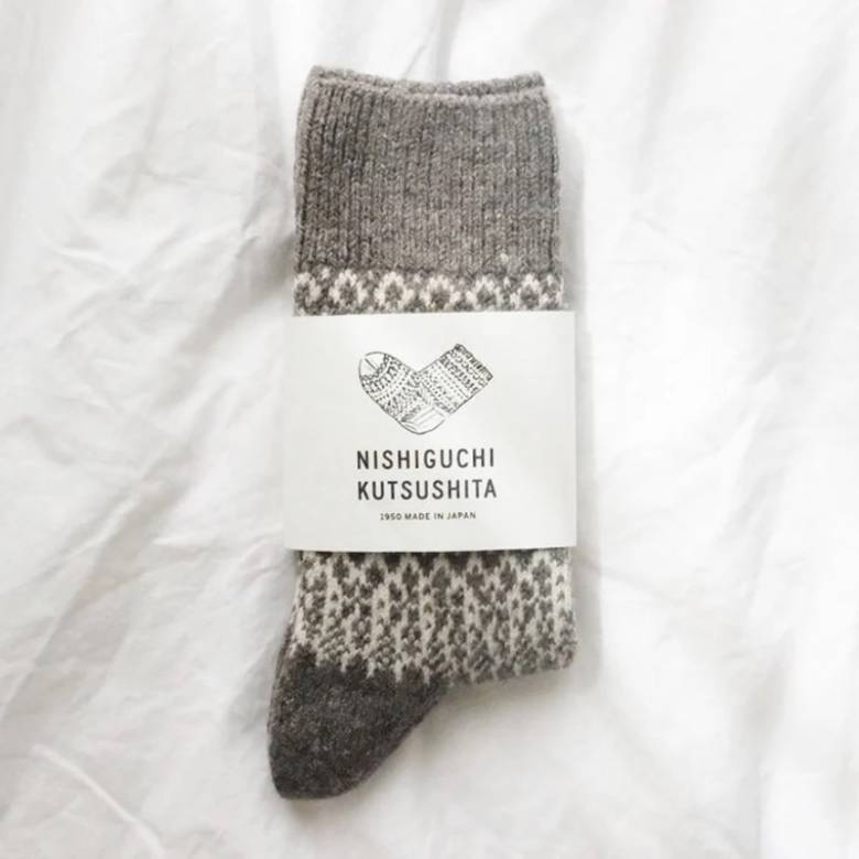 Japanese Wool Jacquard Socks In Grey