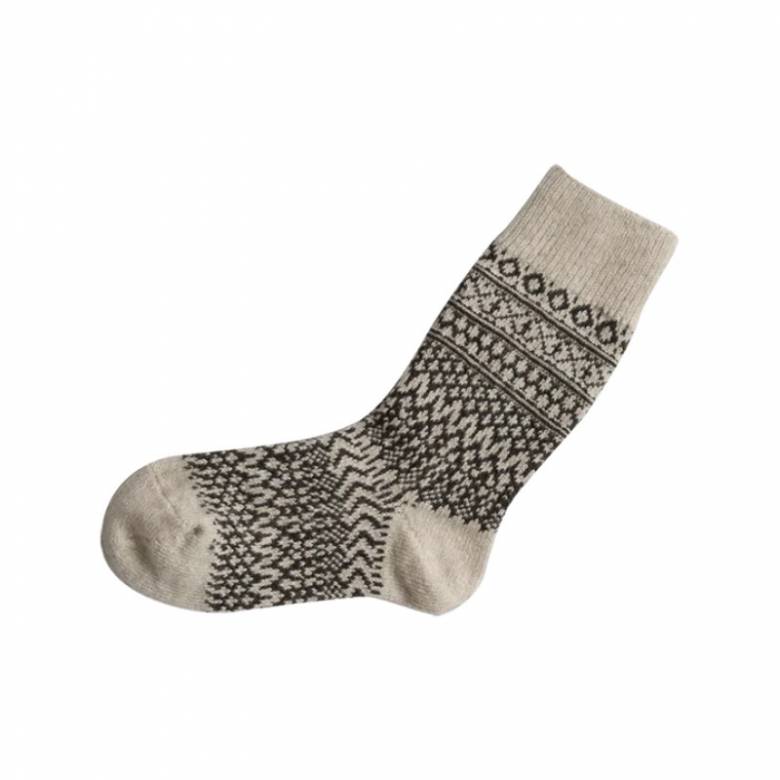 Japanese Wool Jacquard Socks In Oatmeal