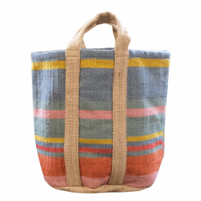 Jute Storage Bag In Blue, Orange & Pink Stripe 60x43cm