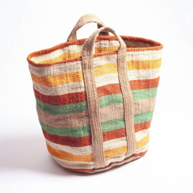 Jute Storage Basket In Rust, Mustard & Green Stripes