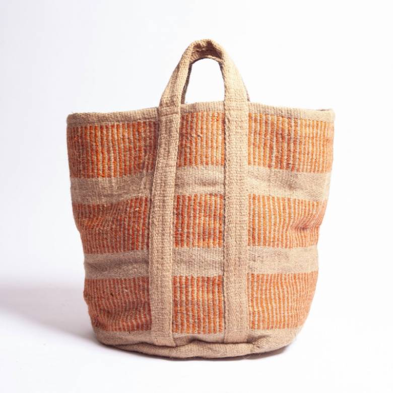 Jute Storage Basket In Rust Stripe Pattern