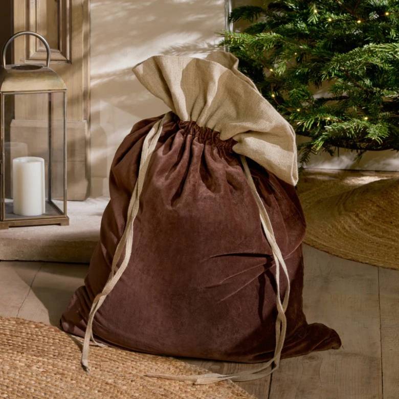 Karru Cotton Velvet Christmas Sack In Rich Mocha