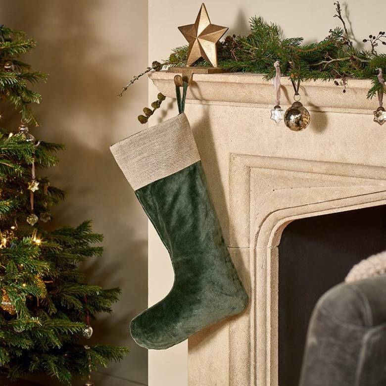 Karru Cotton Velvet Christmas Stocking In Forest Green