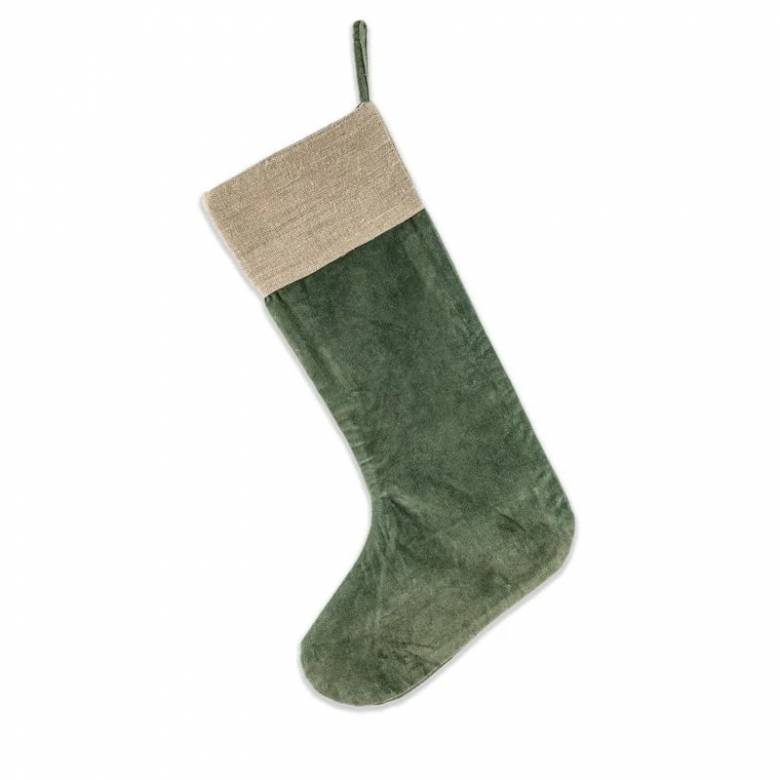 Karru Cotton Velvet Christmas Stocking In Forest Green