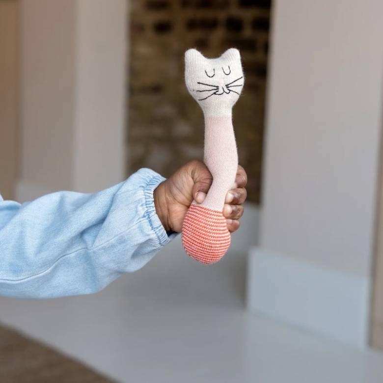Knitted Pink Cat Rattle 0+