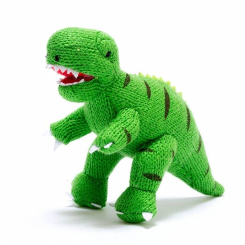 Knitted T Rex Dinosaur Rattle Toy In Green 0+