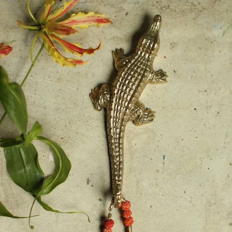 Large Crocodile Shaped Brass Hook
