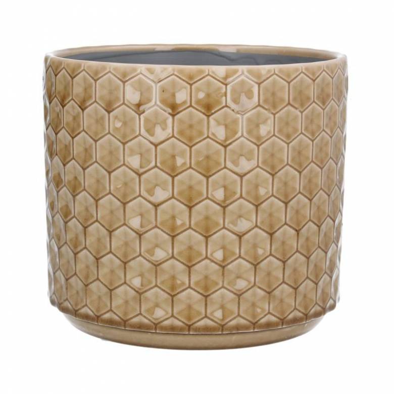 Large Honeycomb Ceramic Flowerpot Cover In Sand 20cm