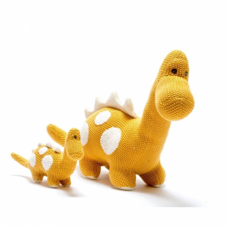 Large Knitted Diplodocus Dinosaur Soft Toy In Mustard 0+