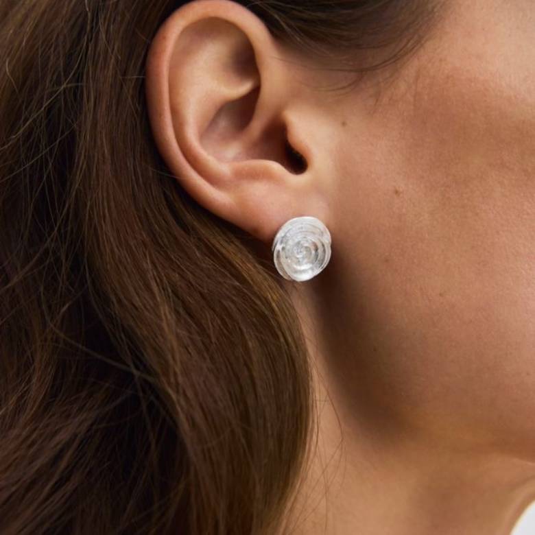Large Rose Stud Earrings In Silver By Pernille Corydon