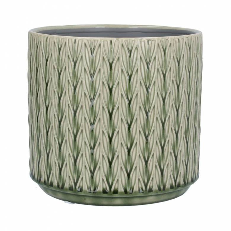Large Staghorn Ceramic Flowerpot Cover In Green