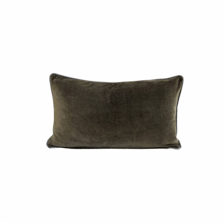 Large Velvet Bolster Cushion In Olive Green 60x30cm