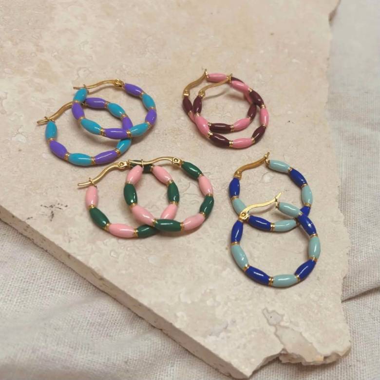 Green & Pink Candy Stripe Hoop Earrings