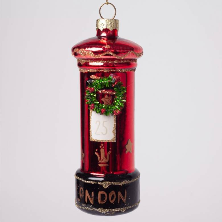 London Post Box With Wreath Glass Christmas Decoration