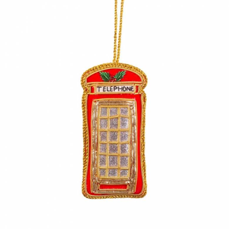 London Telephone Box Embroidered Hanging Christmas Decoration