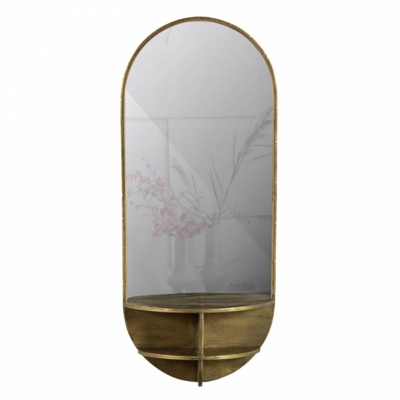 Long Gold Metal Mirror With Double Curved Shelf H:83cm