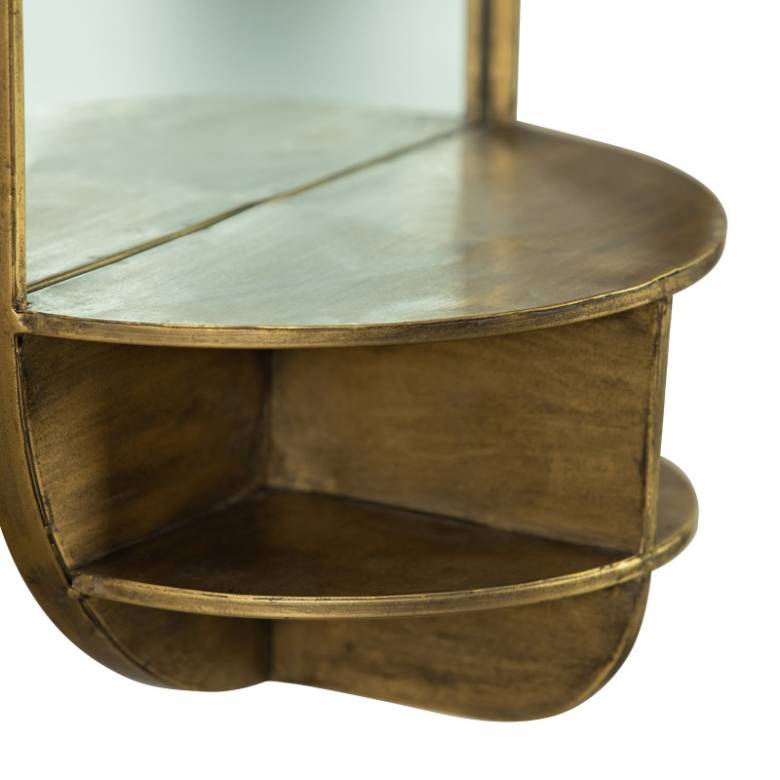 Long Gold Metal Mirror With Double Curved Shelf H:83cm