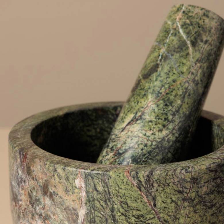 Marble Pestle & Mortar In Forest Green