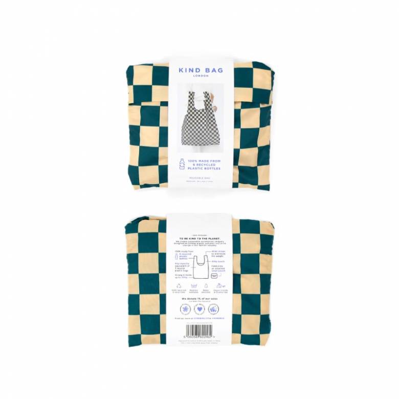 Medium Eco Bag Kind Bag - Checkerboard Teal & Beige
