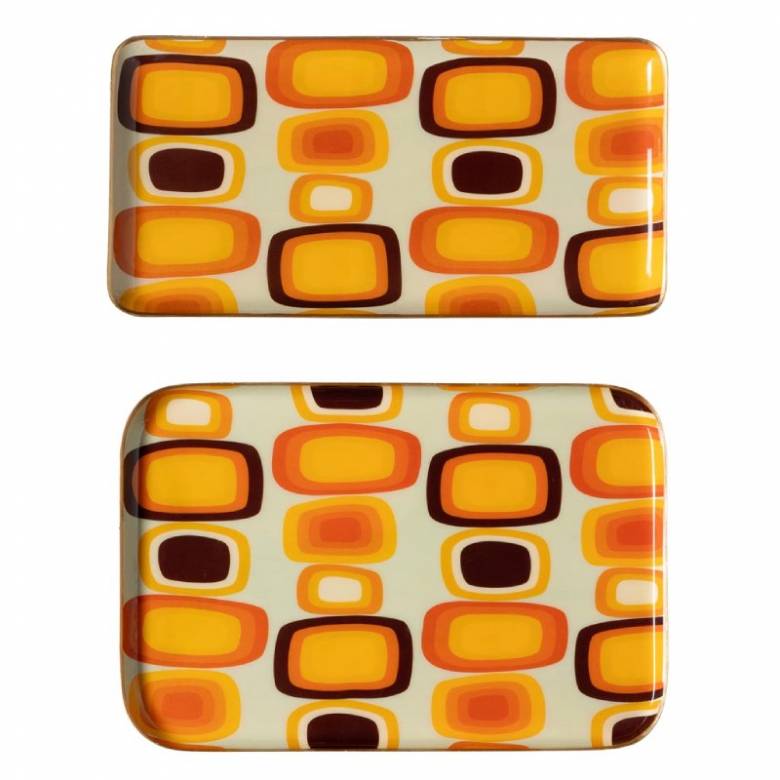 Medium Rectangular Groovy Squares Enamel Tray - Various Designs