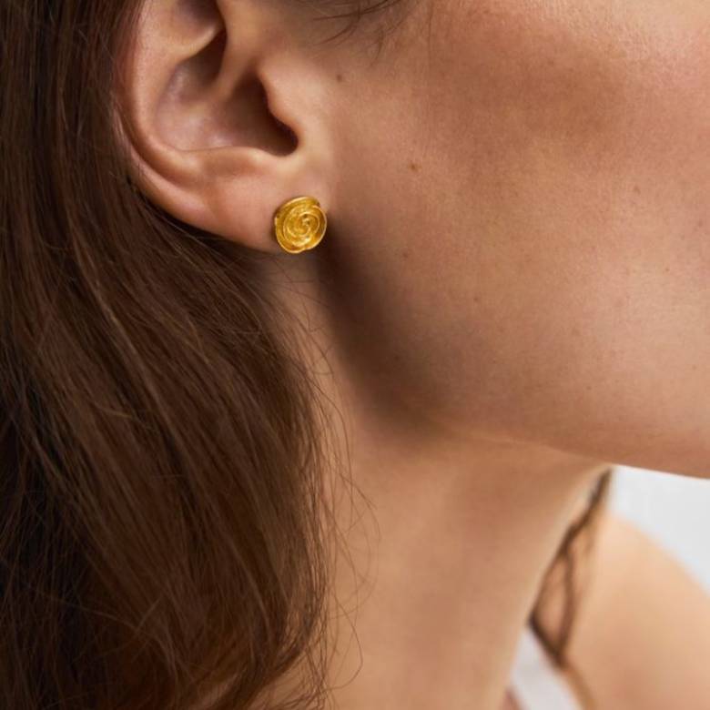 Medium Rose Stud Earrings In Gold By Pernille Corydon