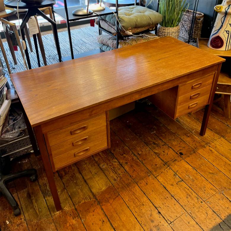 Mid-Century Danish Teak Twin Pedestal Desk