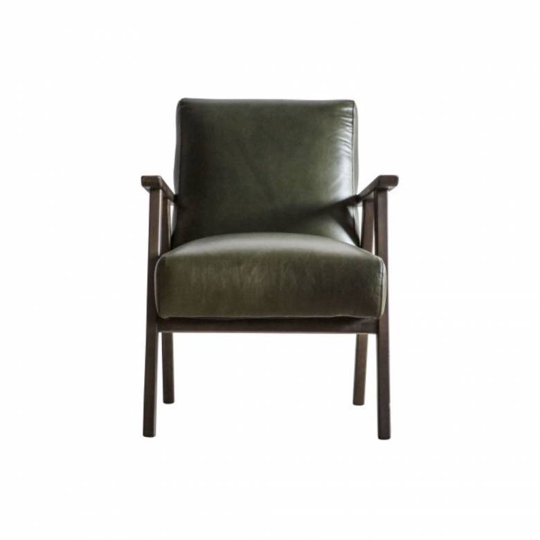 Mid-Century Style Green Leather Armchair