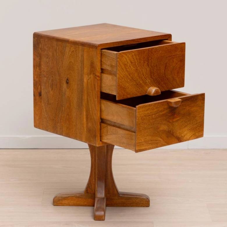 Mid Century Style Square Bedside Table With 2 Drawers