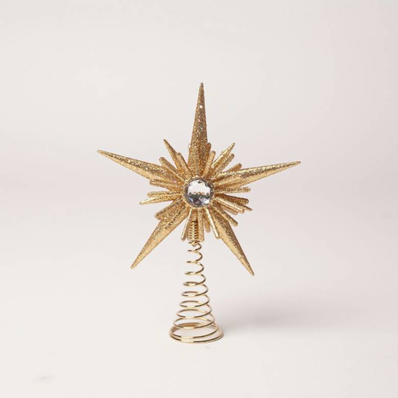 Mini Gold Glitter Jewelled Star Christmas Tree Topper