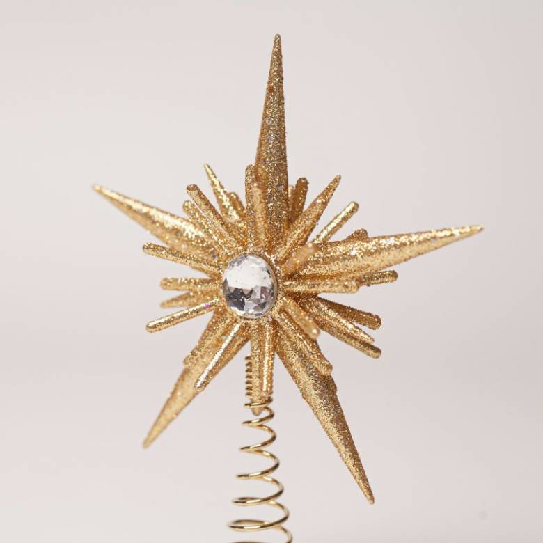 Mini Gold Glitter Jewelled Star Christmas Tree Topper