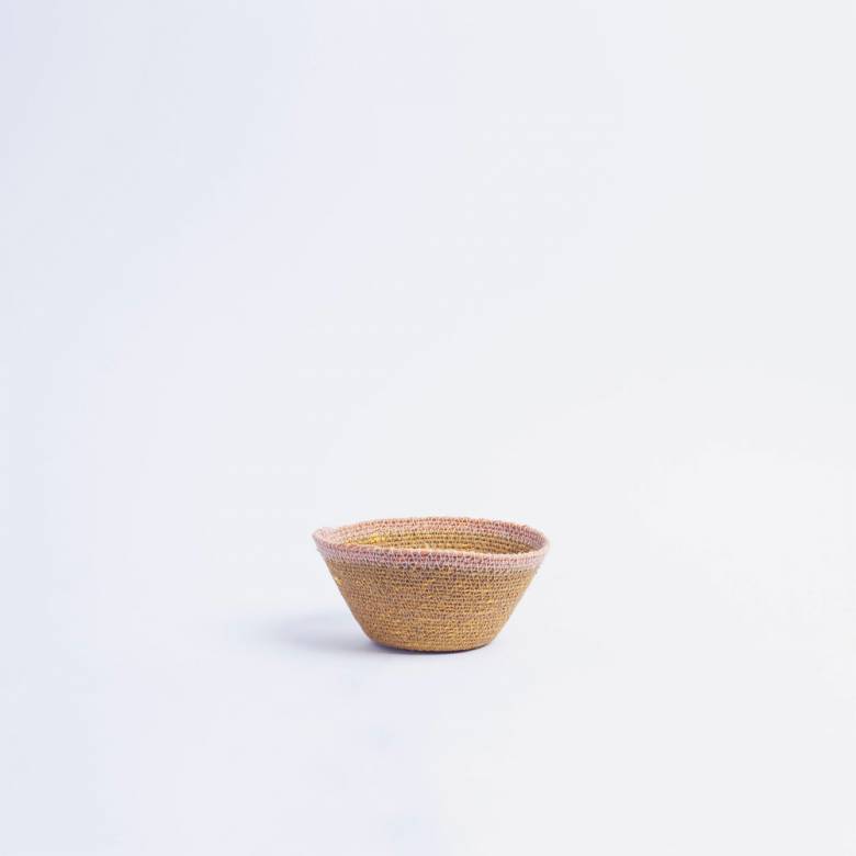 Mini Tapered Seagrass Basket In Yellow With Pink Trim