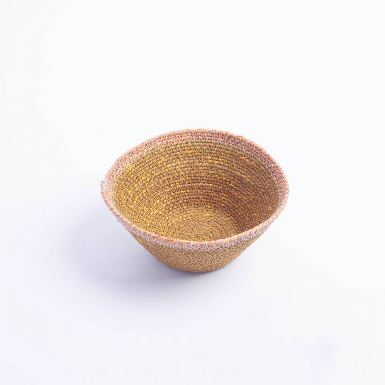 Mini Tapered Seagrass Basket In Yellow With Pink Trim