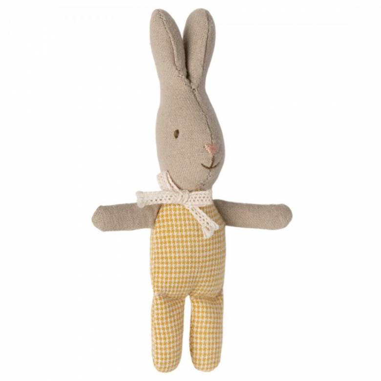 Mini White Rabbit In Yellow Check Soft Toy By Maileg 3+