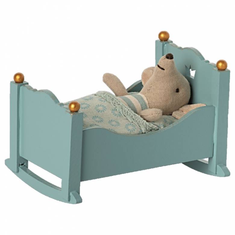 Miniature Cradle For Baby Mouse In Blue By Maileg 3+