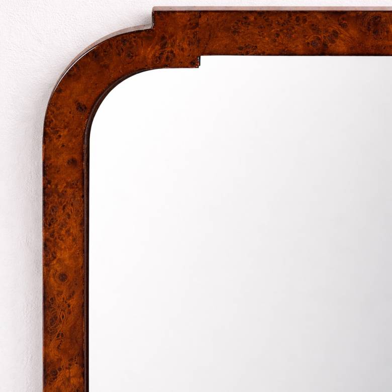 Wooden Burl Mirror With Floating Shelf & Drawers