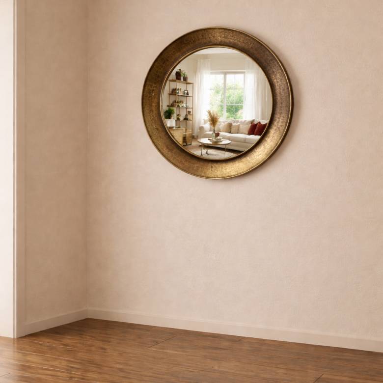 Gold Circular Hammered Rimmed Mirror D:88cm