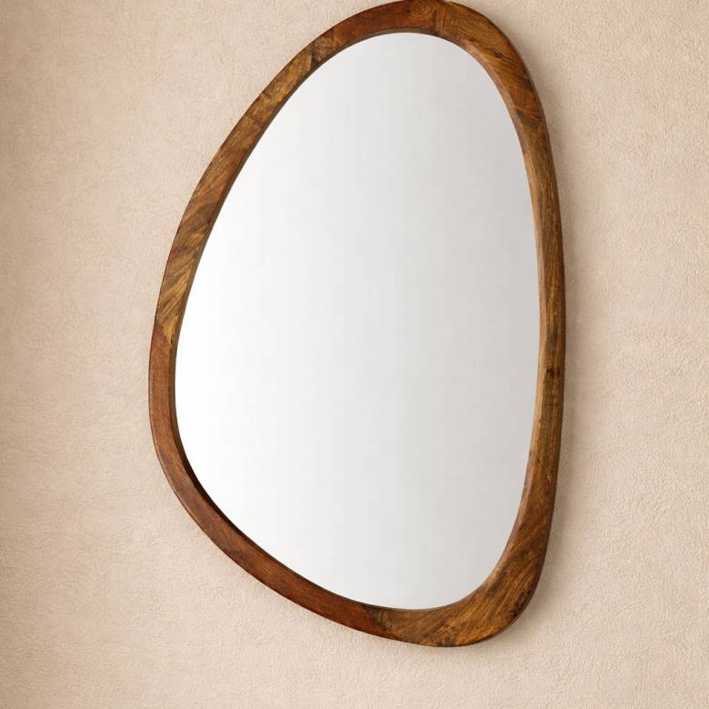 Large Organic Shaped Mirror With Wooden Back
