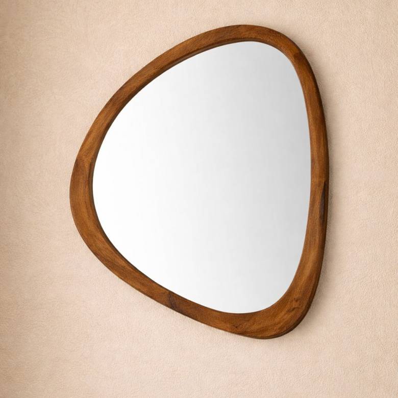 Small Organic Shaped Mirror With Wooden Back