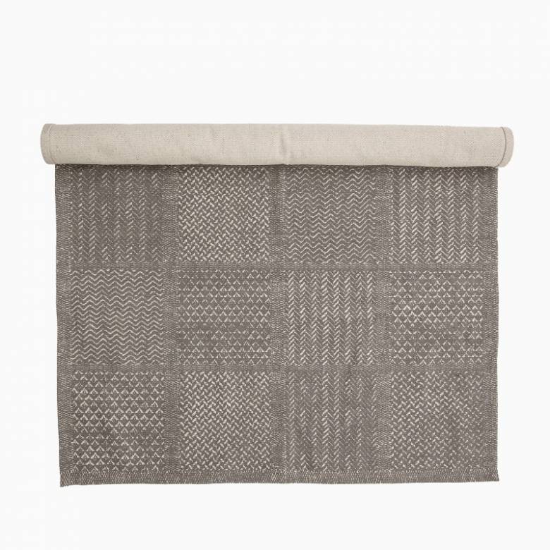 Multi-Textured Woven Cotton Rug In Grey