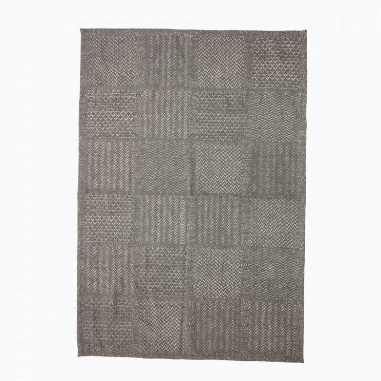 Multi-Textured Woven Cotton Rug In Grey